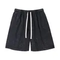 Vintage washed heavyweight cotton shorts for men in charcoal grey with white drawstring - S / Bottoms / Washed Black