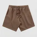 Short de sport confortable en coton délavé marron avec cordon de serrage pour l'été - S / Bottoms / Café