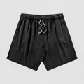 Zware 240g gewassen distressed katoenen shorts voor heren met een stoere vintage look - S / Bottoms / Gewassen Zwart