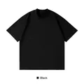 Premium black pure cotton round neck T-shirt with dropped shoulder design and small neckline - S / Tops / Black