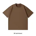 Oversized pure cotton short sleeve T-shirt in dark coffee color with drop shoulder - S / Tops / Dark Coffee