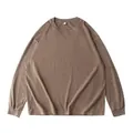 Detailed view of a vintage washed cotton long-sleeve T-shirt featuring dropped shoulder - M / Tops / Distressed Coffee