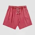 Washed distressed pure cotton shorts in brick red with white drawstring for men - S / Bottoms / Washed Red