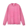 Men's vintage mineral washed pink long sleeve cotton t-shirt with drop shoulder style - M / Tops / Acid Wash Rose Red