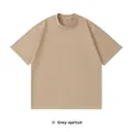 Classic pure cotton crewneck t-shirt in gray apricot with dropped shoulder fit - S / Tops / Khaki