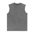 Oversized washed distressed gray cotton sleeveless tank top, minimalist basic style. - S / Tops / Gray