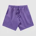 Short en coton violet confortable avec cordon pour l'été dans un style tie-dye tendance. - S / Bottoms / Violet Tie-Dye