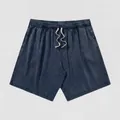 Vintage washed and distressed cotton shorts for men in a deep gray finish with drawstring - S / Bottoms / Washed Navy Blue