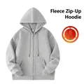 Light grey fleece-lined zip-up hoodie with dropped shoulders and drawstring hood - S / Tops / Marl Grey