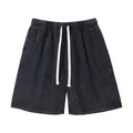Men's retro washed distressed casual cotton shorts in dark grey with white drawstrings - S / Bottoms / Washed Black