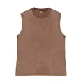 Vintage washed brown pure cotton sleeveless vest in a loose casual style for men and women - S / Tops / Coffee