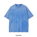 Heavyweight 250g acid wash retro cotton t-shirt in light blue color - S / Tops / Distressed Light Blue
