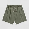 Vintage olive green washed pure cotton men's summer shorts with drawstring waist - S / Bottoms / Washed Army Green