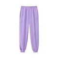 Pantalones de chándal de forro polar lavanda con cintura elástica y puños de canalé cómodo - S / Bottoms / Púrpura