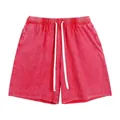 Vintage red acid washed cotton casual shorts for men with adjustable drawstring waist - S / Bottoms / Washed Red