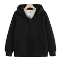 Sweat à capuche zippé noir épais avec doublure en polaire et poche kangourou - S / Haut à Capuche Zippé / Noir
