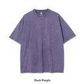 Heavyweight 250g vintage acid wash cotton T-shirt in dark purple color - S / Tops / Distressed Dark Purple