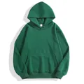 Detailed view of a dark green drop-shoulder hoodie featuring a front kangaroo pocket - XS / Tops / Olive Green