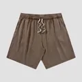 Vintage acid wash brown cotton shorts for men featuring elastic drawstring waistband - S / Bottoms / Washed Brown