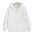 Sweat à capuche zippé en polaire blanc épais avec poche kangourou et bords-côtes - S / Hauts / Style à fermeture éclair / Blanc