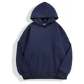 Detail view of navy blue heavy thickened hooded sweatshirt with kangaroo pocket - XS / Tops / Navy Blue