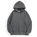 Detailed view of dark gray heavyweight drop-shoulder loose fit hoodie with pocket - XS / Tops / Dark Gray