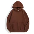 Detailed view of a brown oversized drop shoulder hoodie with a front kangaroo pocket - XS / Tops / Reddish Brown