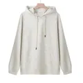 Detail view of a 320g light gray oversized hooded sweatshirt with kangaroo pocket. - M / Tops / Light Gray