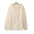 Front view of an oversized cream-colored hoodie featuring a drawstring hood and pocket. - M / Tops / Apricot