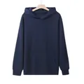 Macro view of the navy blue oversized hoodie showing the front kangaroo pocket and texture - M / Tops / Navy Blue