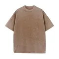 Oversized brown acid wash cotton t-shirt with vintage snow wash texture - S / Tops / Coffee