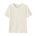 Κλασική κρεμ λευκή παραλλαγή βαμβακερού t-shirt με κοντό μανίκι, στρογγυλή λαιμόκοψη ριμπ - 100 / Tops / Βερικοκί