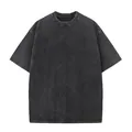 Oversized 230g vintage snow washed black cotton t-shirt with drop shoulder design - S / Tops / Black