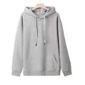 Front view of a grey oversized hoodie with kangaroo pocket and adjustable drawstrings - M / Tops / Marl Grey