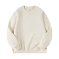 Thickened fleece crewneck sweatshirt in cream white with a loose drop shoulder fit - S / Tops / Light Beige