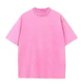 Oversized pink cotton T-shirt with vintage acid wash finish and relaxed drop shoulder - S / Tops / Rose Red