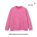 High-quality rose red 400g washed distressed crewneck sweatshirt with a loose unisex fit - S / Tops / Rose Red