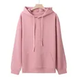 Detailed view of a pink oversized drawstring hoodie with kangaroo pocket on a hanger - M / Tops / Pink