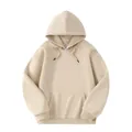 Minimalist beige oversized hooded sweatshirt with a front kangaroo pocket, unisex style - S / Tops / Hooded Style / Beige Apricot