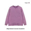 Heavyweight 400g vintage acid wash purple crewneck sweatshirt with distressed finish - S / Tops / Purple