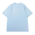 T-shirt in cotone azzurro oversize con spalle scese e girocollo stile casual moda - S / Tops / Blu ghiaccio