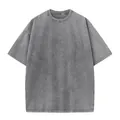 Oversized washed grey cotton t-shirt with retro snow wash texture for a vintage look - S / Tops / Gray