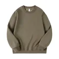 Loose fit olive green crewneck sweatshirt with warm silver fox velvet lining for winter - S / Tops / Dark Khaki