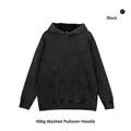 Heavyweight 400g vintage washed charcoal grey pullover hoodie with front kangaroo pocket - S (US size - runs large) / Tops / Black