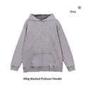Vintage 400g acid wash gray oversized pullover hoodie with kangaroo pocket - S / Tops / Gray