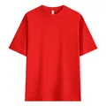 Premium red oversized 240g heavy pure cotton crew neck T-shirt with stylish dropped shoulders - S / Tops / Red