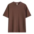 Loose fit heavyweight 240g cotton drop shoulder crew neck t-shirt in coffee brown color - S / Tops / Coffee