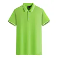 Polo vert citron à manches courtes avec col rayé blanc et tissu en coton mercerisé doux - S / Hauts / Vert Fruit