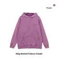 Premium 400g heavy weight purple washed distressed vintage style pullover hoodie men - S / Tops / Purple