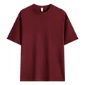 Heavyweight 240g burgundy cotton crewneck t-shirt with loose dropped shoulder fit - S / Tops / Burgundy